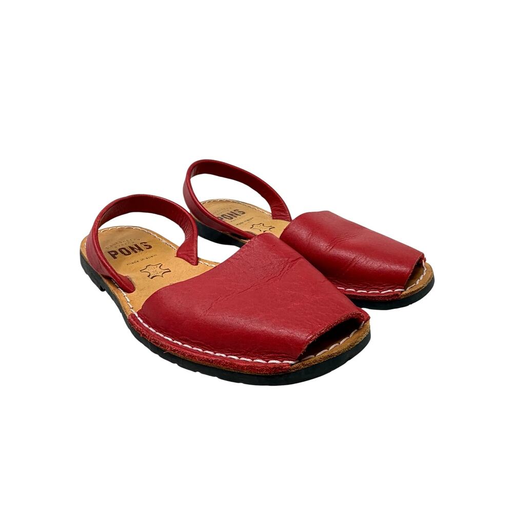 PONS Avarcas Menorcan Leather Slingback Sandals Red Made in Spain Size 8